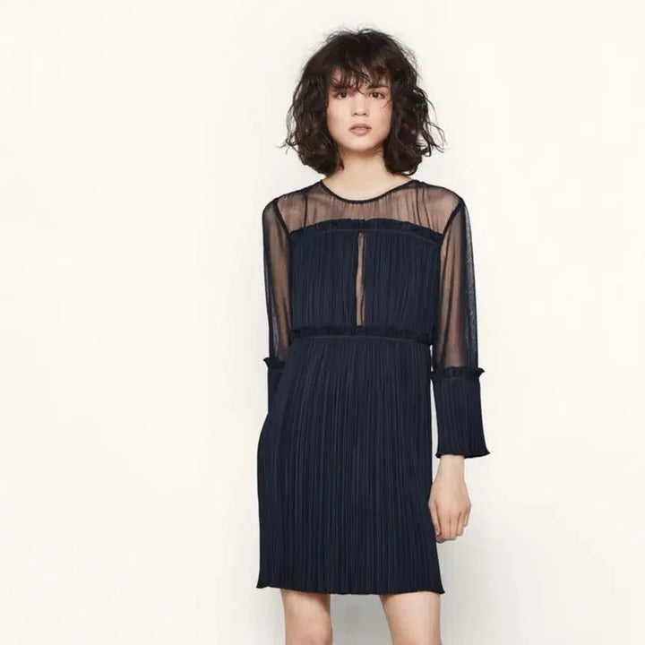 [BUNJANG] Maje See-through Pleated Dress Size 3 (55) / 마쥬 시스루 플리츠 원피스 3사이즈 55