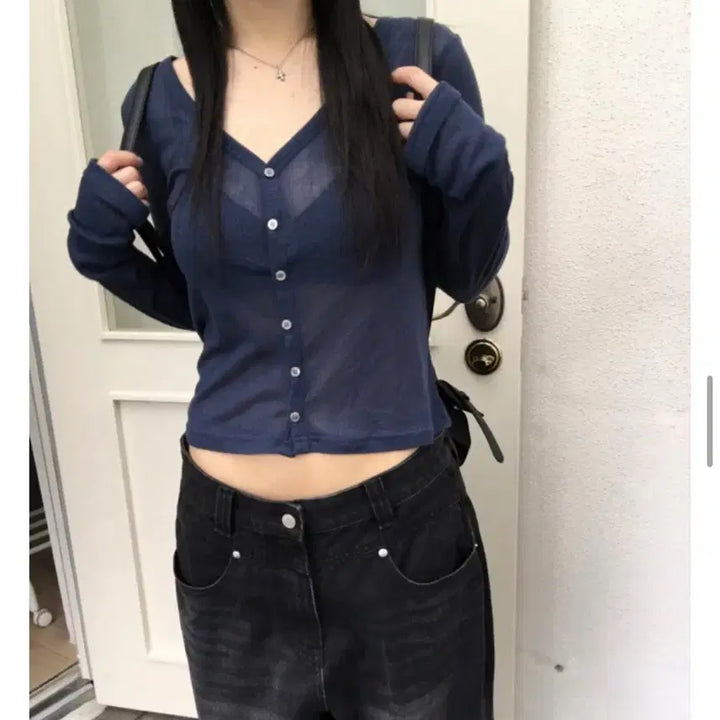 [BUNJANG] ee New Tencel Cardigan Navy / 이즈이즈 [ee] New Tencel Cardigan 네이비