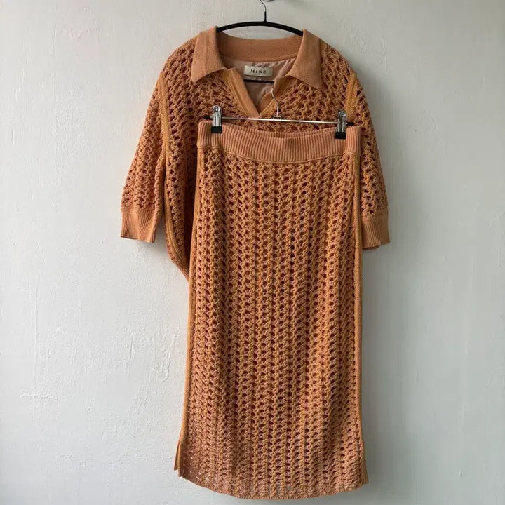 [BUNJANG] Mine Knit Top and Skirt Two-Piece Set / 마인 반팔 니트 탑, 스커트 투피스 세트 F 55
