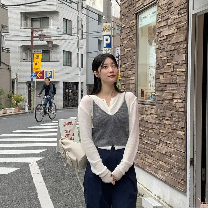 [BUNJANG] Lamure Knit Bustier Charcoal / 라무어 니트 뷔스티에 그레이 챠콜 가내스라 모던로브