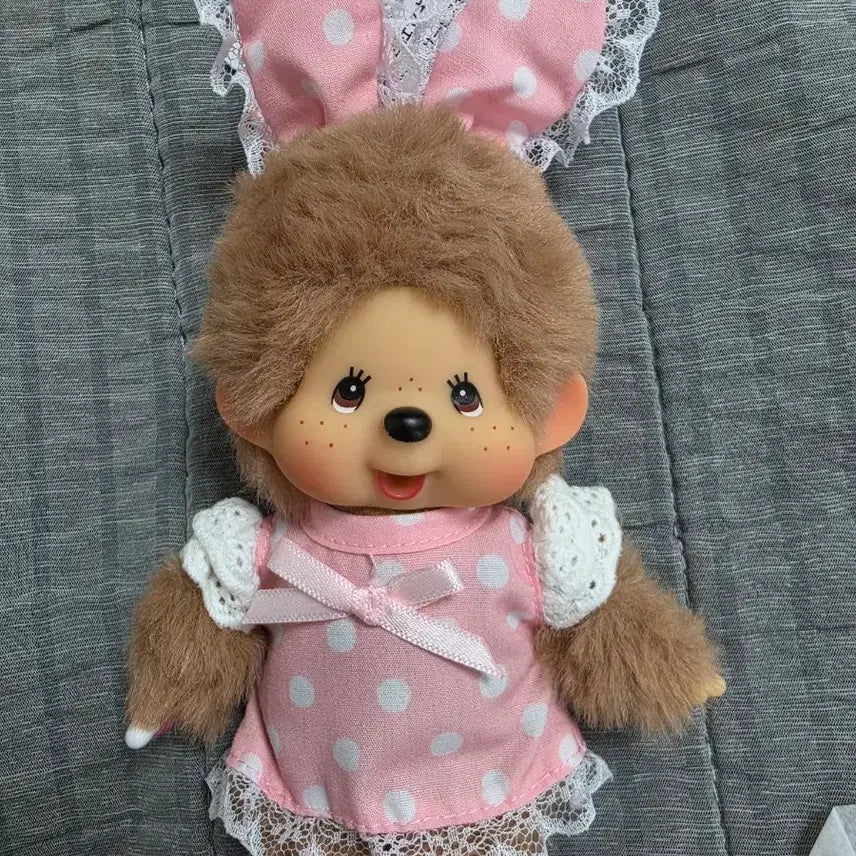 [BUNJANG] Monchhichi New Bunny Dot Pink Charm Keychain (Girl) / 홍콩 몬치치 신상 바니 도트 핑크 키링 여아