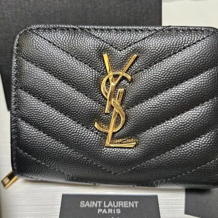 [BUNJANG] Saint Laurent Monogram Zip Wallet Black / (최상급) 생로랑 모노그램 지퍼 금장 반지갑 블랙