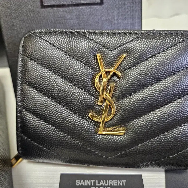 [BUNJANG] Saint Laurent Monogram Zip Wallet Black / (최상급) 생로랑 모노그램 지퍼 금장 반지갑 블랙