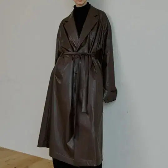 [BUNJANG] Marlene Leather Trench Coat Dark Brown Size 2 / 말렌 레더 트렌치코트 2사이즈 다크브라운