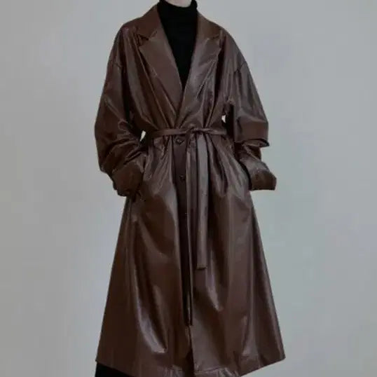 [BUNJANG] Marlene Leather Trench Coat Dark Brown Size 2 / 말렌 레더 트렌치코트 2사이즈 다크브라운
