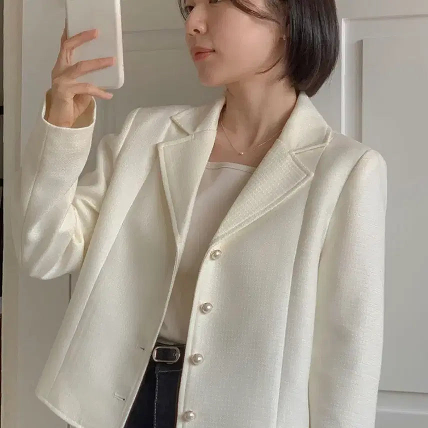 [BUNJANG] Slowlist Mona Collar Tweed Jacket (Ivory) / 슬로우리스트 모네 카라 트위드 자켓(아이보리)