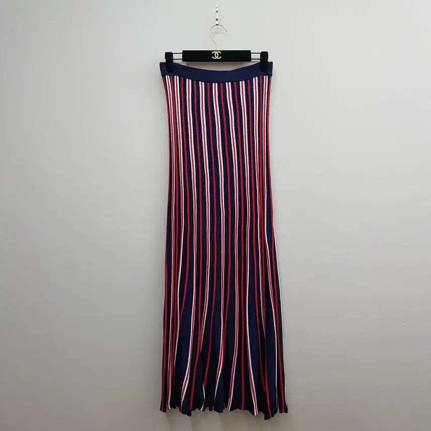 [BUNJANG] Sandro Color-Block Stripe Pleated Knit Long Skirt / 산드로 Sandro 배색 스트라이프 플리츠 니트 롱스커트 2사이즈