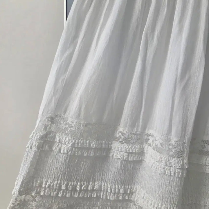 [BUNJANG] White Lace Frill Long Skirt / 화이트 레이스 롱 스커트 프릴 치마
