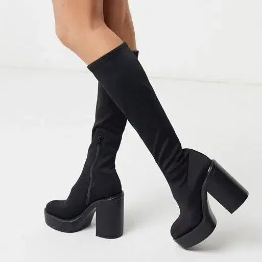 [BUNJANG] Platform Chunky Heel High Boots / [~5/13] 플랫폼 니하이 청키 힐 부츠