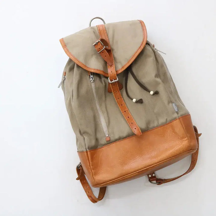 [BUNJANG] Porter Yoshida &amp; Co. Vintage Leather Combination Canvas Backpack (Khaki/Brown) / PORTER 포터 요시다 가방 빈티지 레더 콤비 캔버스 백팩 (카키/브라