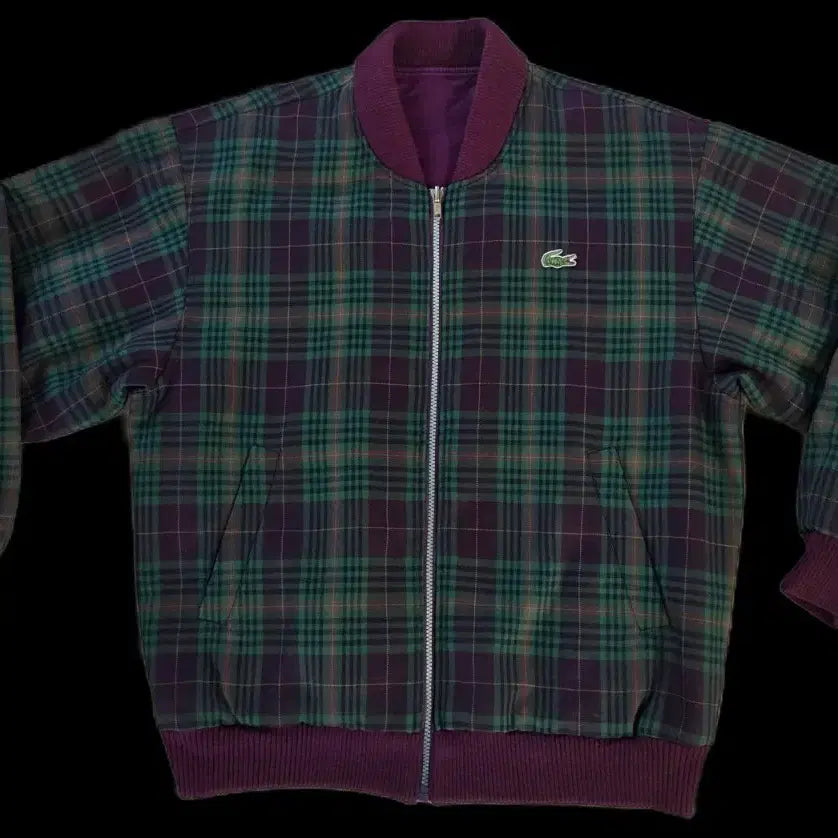 [BUNJANG] Lacoste Check Bomber Jacket / 라코스테 빈티지 체크 양면 리버시블 블루종 자켓