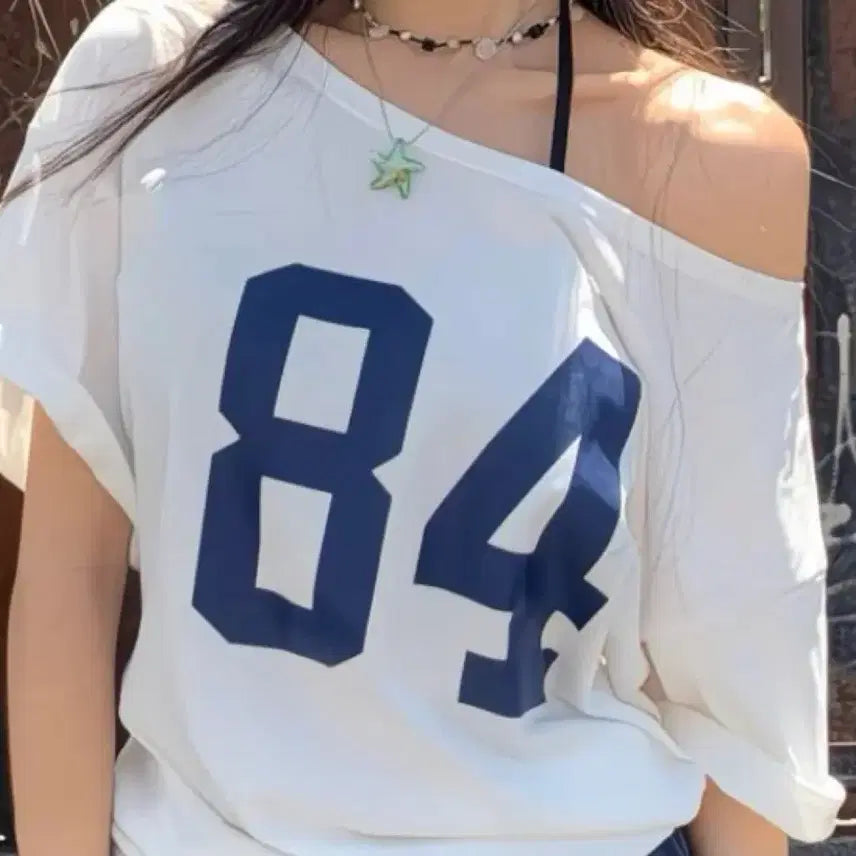[BUNJANG] 84 Printing White Short Sleeve T-Shirt / 84 프린팅 화이트 반팔 티셔츠