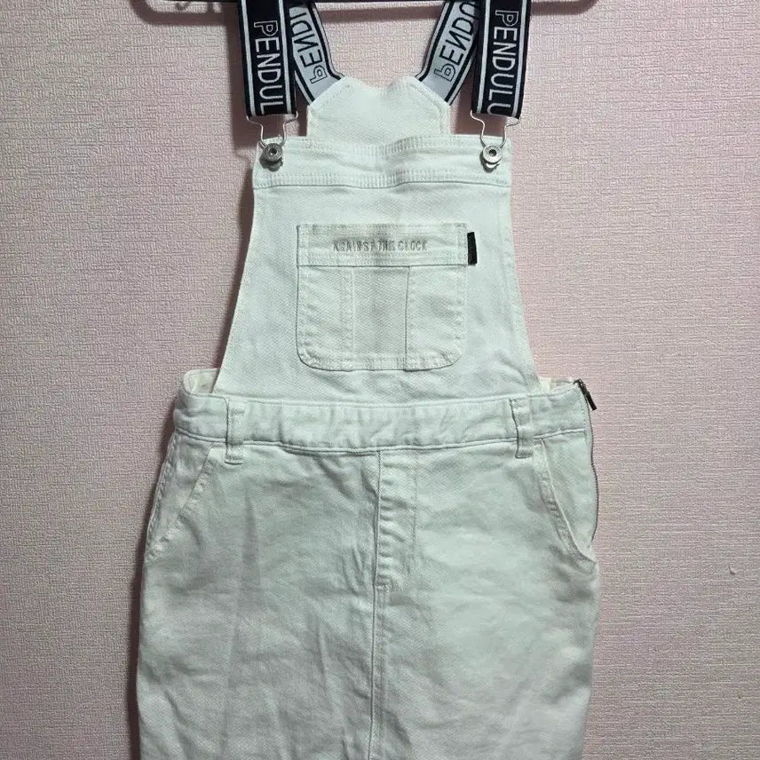 [BUNJANG] White Suspender Skirt Pendulum / 화이트 멜빵 치마 스커트 Pendulum