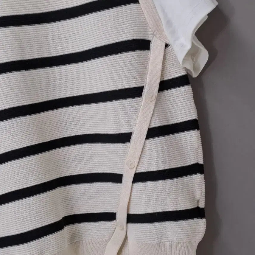 [BUNJANG] Miello Two-Tone Stripe Short Sleeve Knit / miello 투톤소재 스트라이프 반팔 니트