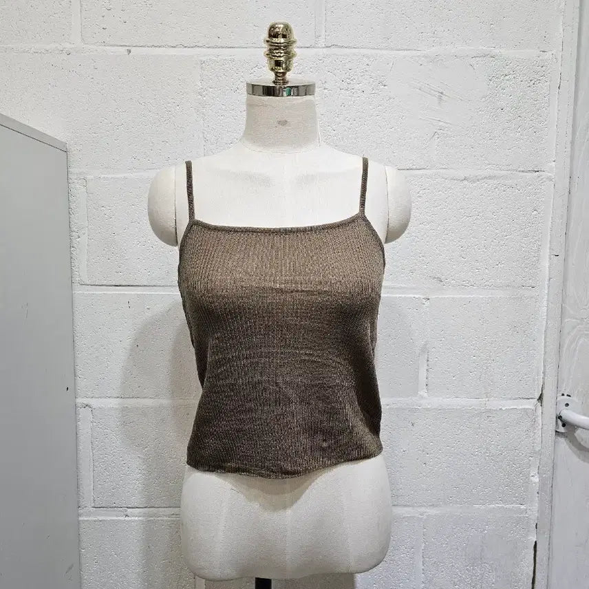 [BUNJANG] Cool Material Knit Crop Tank Top - Deep Brown / 쿨소재 니트 크롭 나시- 진브라운