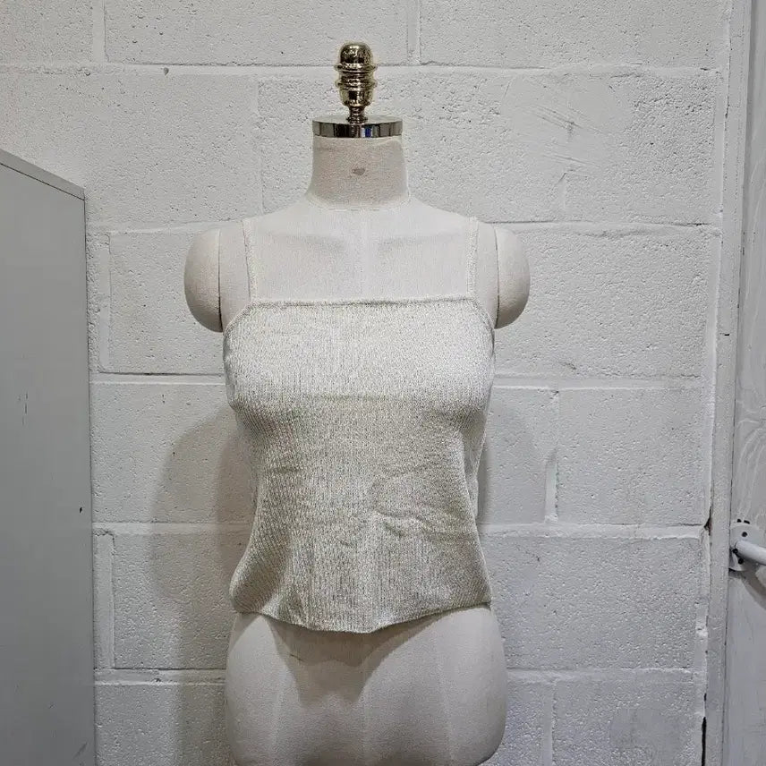 [BUNJANG] Cooling Knit Crop Tank Top - Heather Beige / 쿨소재 니트 크롭 나시- 멜란지베이지