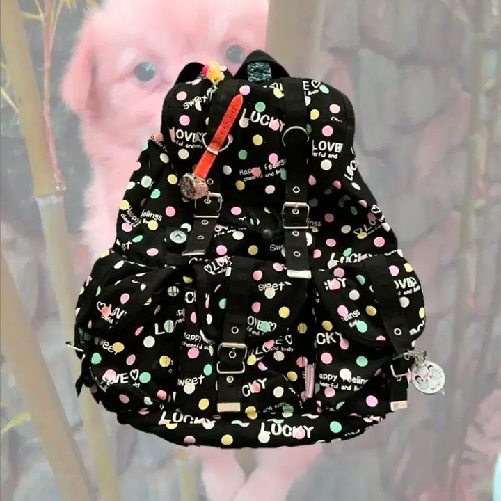 [BUNJANG] 00s Pastel Dot Mori Girl Y2K Backpack / 00s파스텔 멀티 블랙 도트 모리걸 y2k 백팩