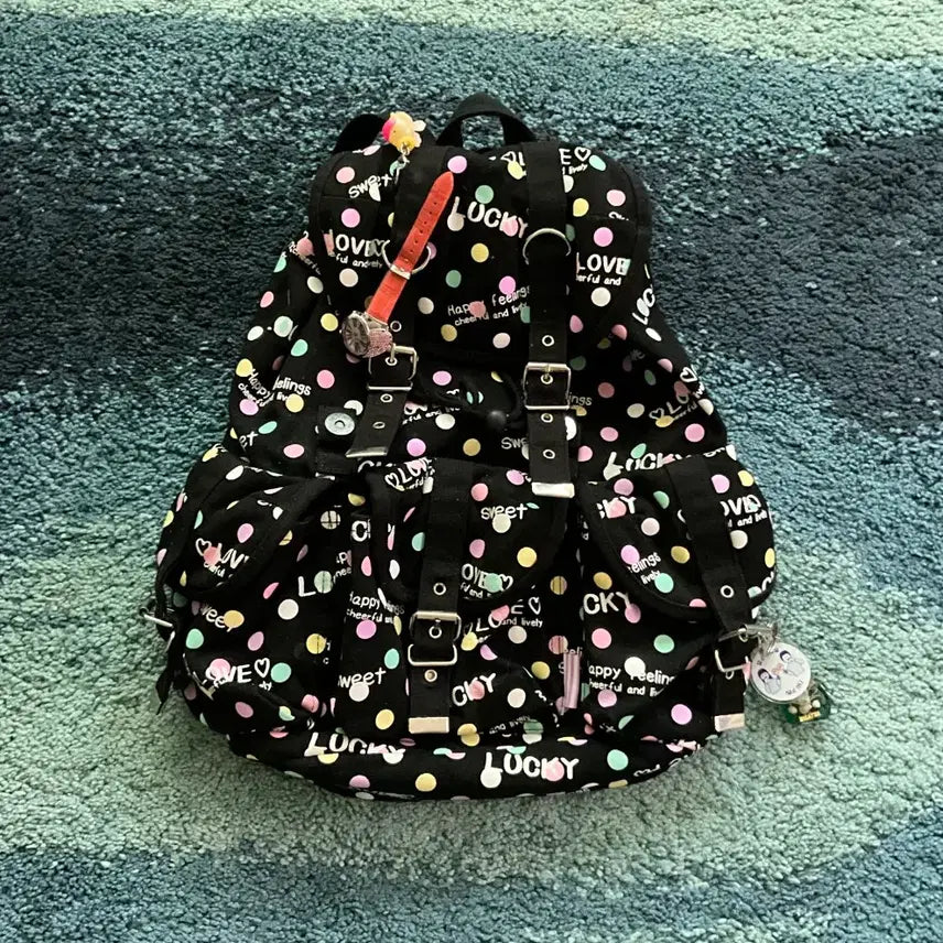 [BUNJANG] 00s Pastel Dot Mori Girl Y2K Backpack / 00s파스텔 멀티 블랙 도트 모리걸 y2k 백팩
