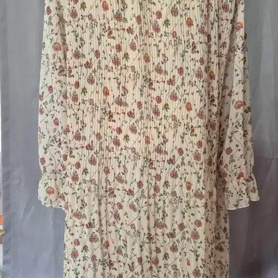 [BUNJANG] Flower Pattern Pleated Long Dress / 플라워 패턴 플리츠 롱 원피스