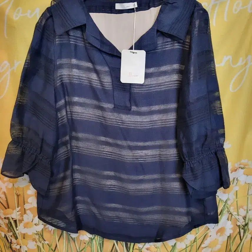 [BUNJANG] JJ JIGOTT Navy Stripe Blouse Size 85S / 미사용/JJ지고트 네이비 스트라이프  85S