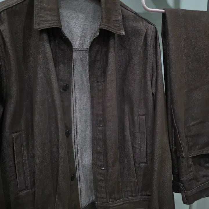 [BUNJANG] Auralee Brown Denim Setup (Blouson Jacket &amp; Wide Pants) / 오라리 브라운데님 셋업