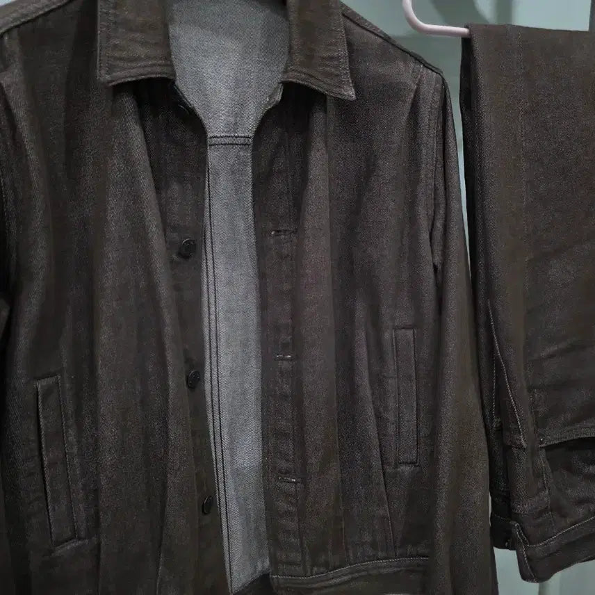 [BUNJANG] Auralee Brown Denim Setup (Blouson Jacket &amp; Wide Pants) / 오라리 브라운데님 셋업