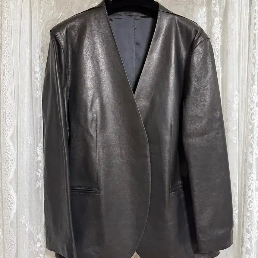 [BUNJANG] M 25SS Leather Collarless Jacket Black / [M] 유스 25ss 레더 카라리스 자켓 블랙