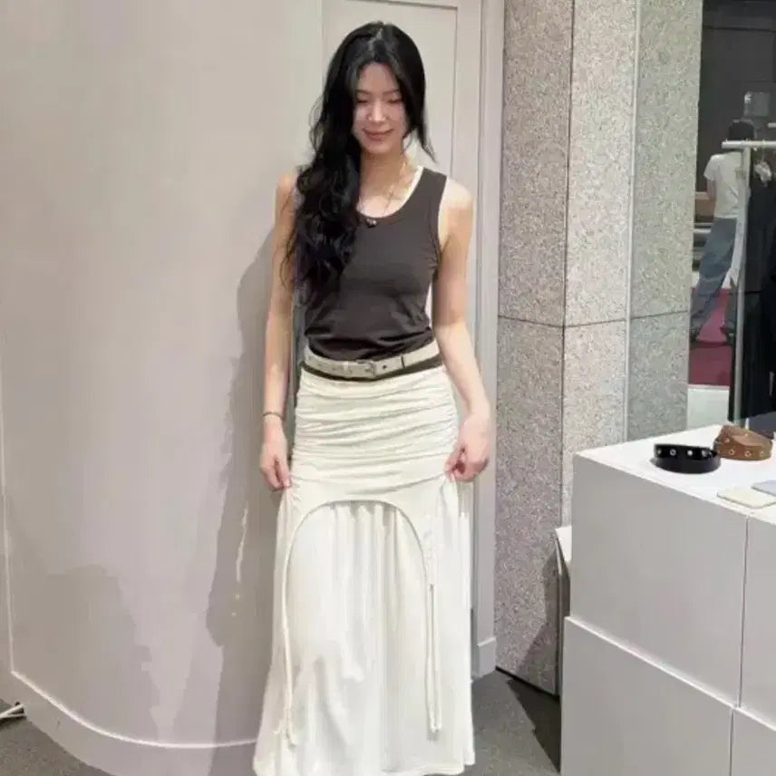 [BUNJANG] Auro Shirring Tie Skirt Cream / 새상품급) 아우로 셔링 타이 스커트 크림
