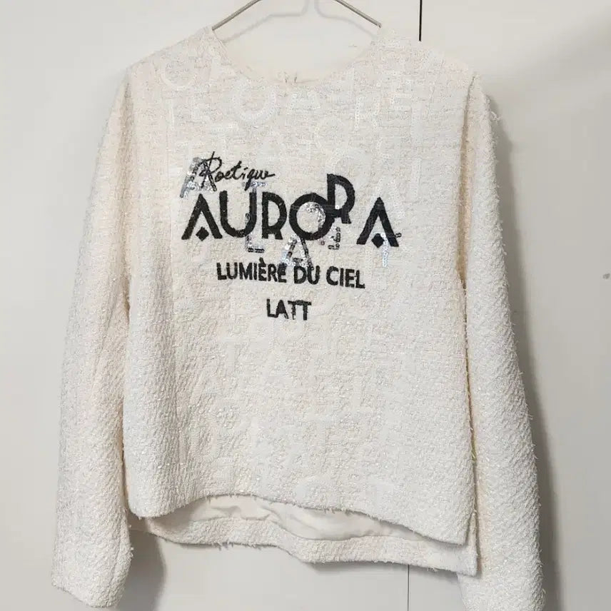 [BUNJANG] Rat by T Ivory Sequin Lettering Knit Sweater / 래트바이티 아이보리 스팽글 포인트 니트 가슴둘레 82