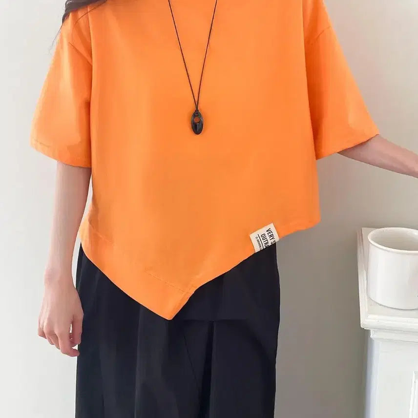 [BUNJANG] Asymmetrical Hem Short Sleeve T-Shirt / 언발란스 기장 반팔 티셔츠