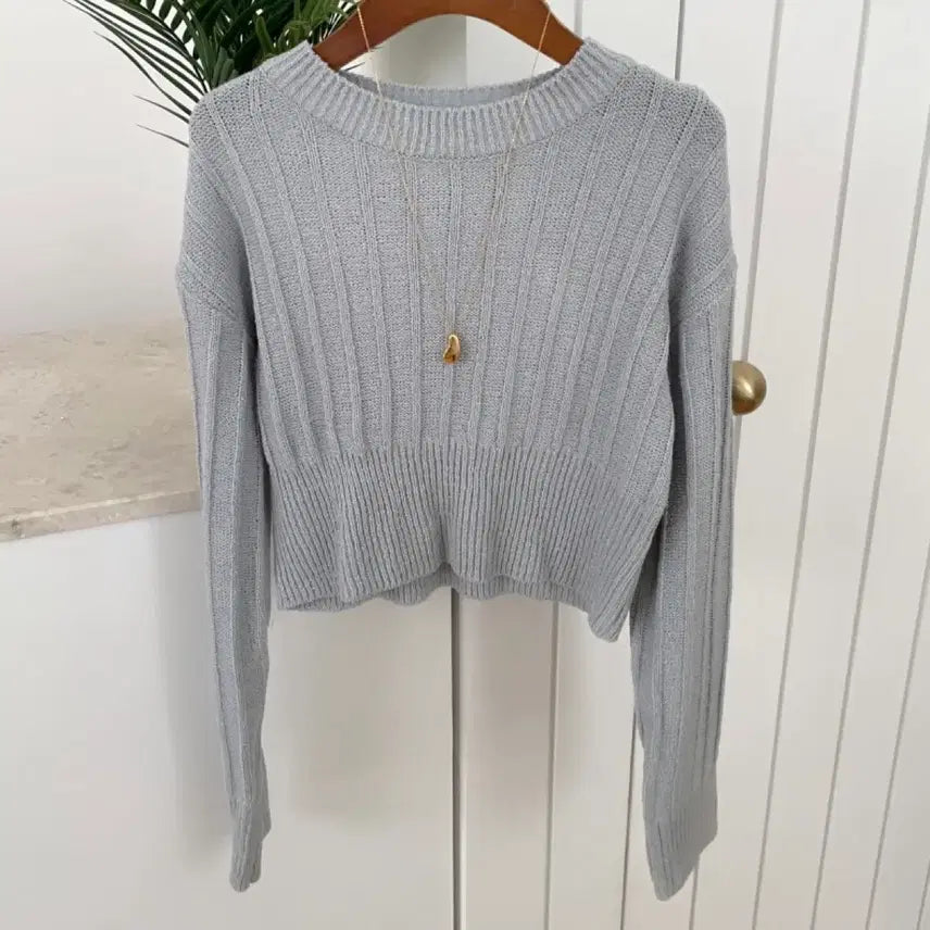 [BUNJANG] Knit Short Cropped Top - Sky / 봄 여름 니트 숏 크롭 스타일