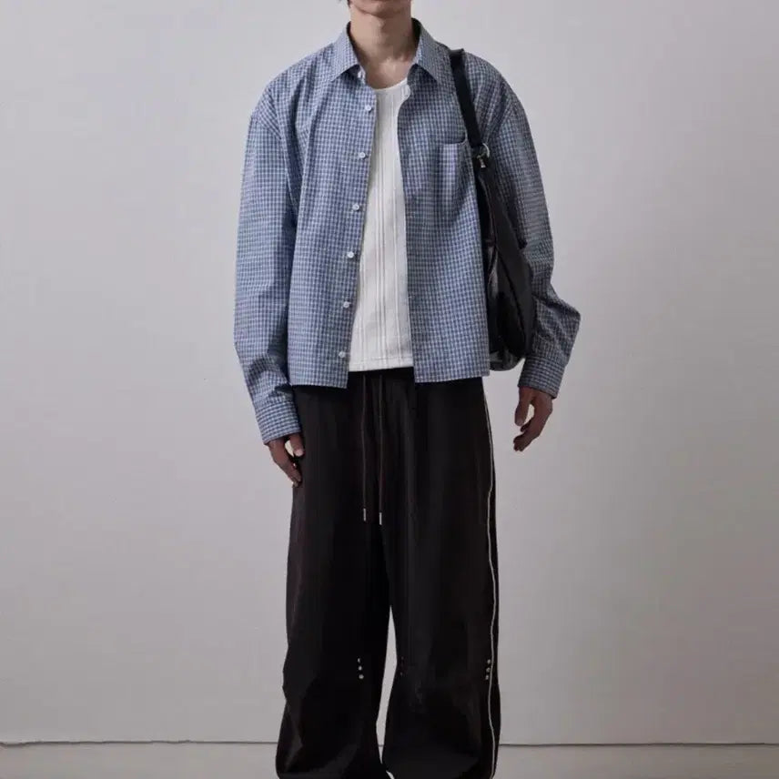 [BUNJANG] Lehab Segment Check Crop Shirt Blue M / 르아브 세그먼트 체크 크롭 셔츠 새상품 선착순 세일(가격내림)