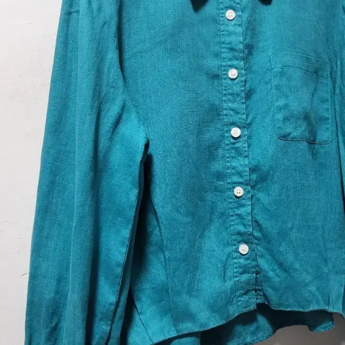 [BUNJANG] Mint Linen Long-Sleeve Blouse / 민트색 린넨 긴팔 블라우스