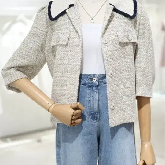 [BUNJANG] It Michaa Tweed Jacket Navy White Collar / 잇미샤 트위드자켓/55~66 새상품