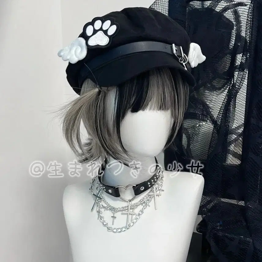 [BUNJANG] Yasu Style Winged Beret Hat (2 Colors) / 서브컬처 데일리 날개 장식 야스 스타일 베레모 모자(2컬러)