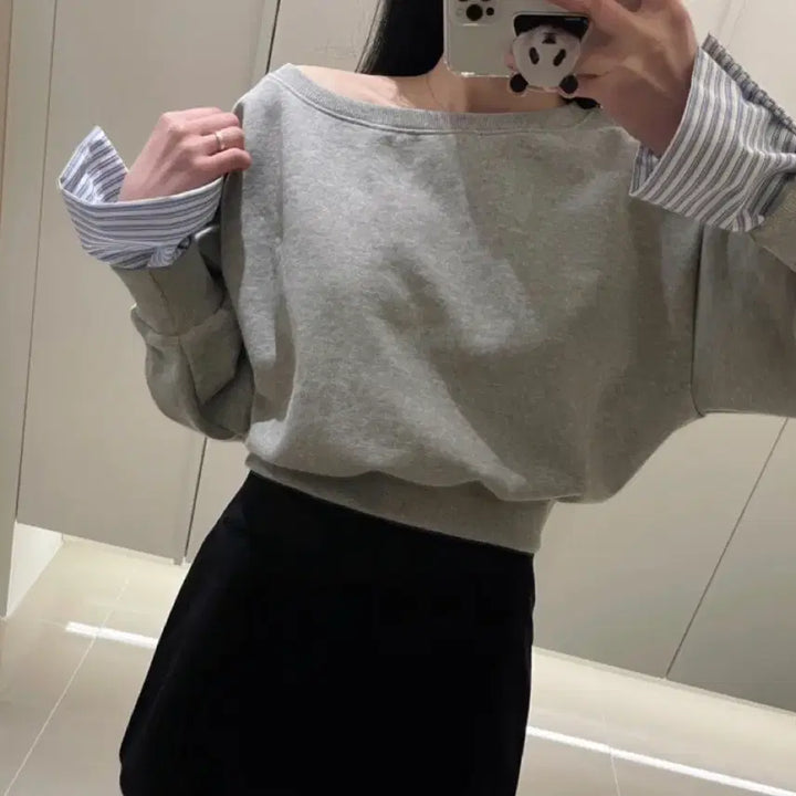 [BUNJANG] Stripe Layered Cropped Sweatshirt / 크롭 레이어드 맨투맨