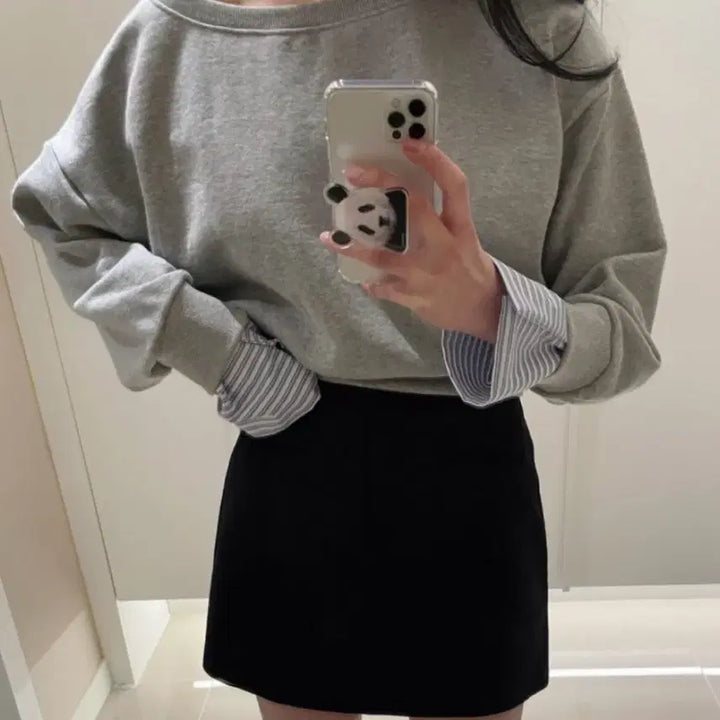 [BUNJANG] Stripe Layered Cropped Sweatshirt / 크롭 레이어드 맨투맨