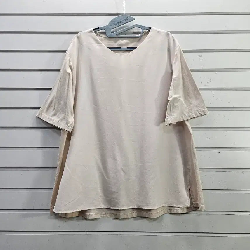 [BUNJANG] Beige Cotton Blend Color Block Blouse Size 99 / 연베이지 면혼방 배색 블라우스 99/보물찾기천사