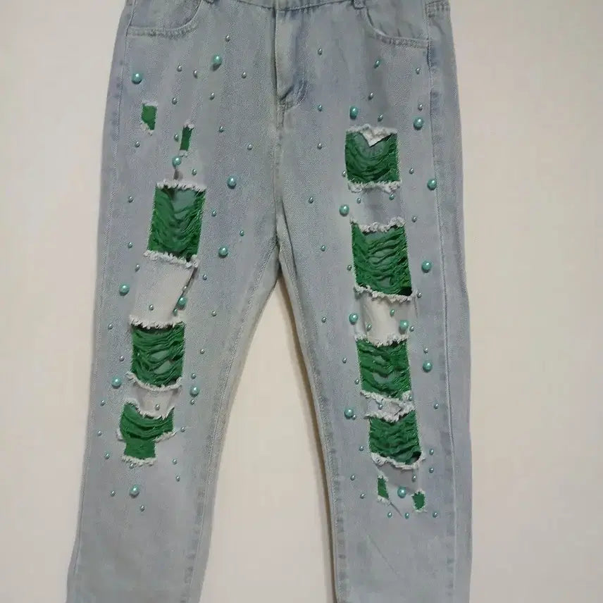 [BUNJANG] Distressed Pearl Detail Jeans / 데미지 진주 포인트 청바지 29~30