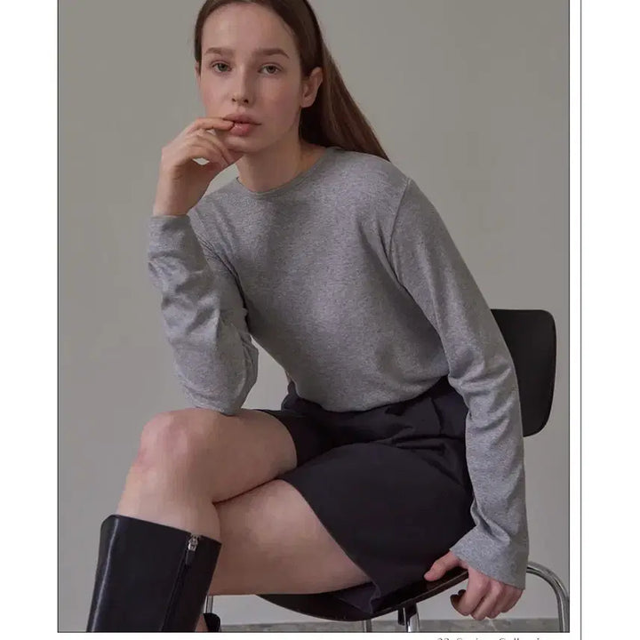 [BUNJANG] 38COMEONCOMMON Round Rib Long Sleeve Top Melange Gray / 38컴온커몬 라운드 롱슬리브 티셔츠 멜란지그레이