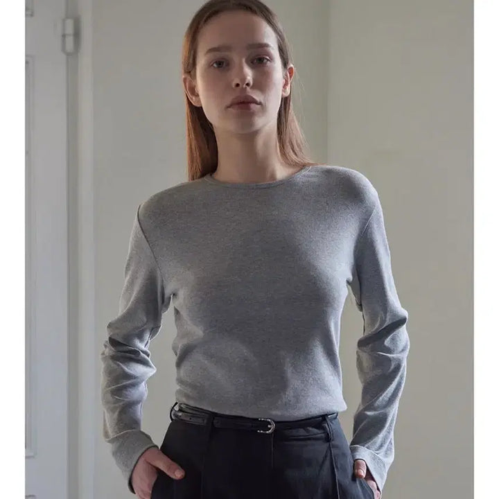 [BUNJANG] 38COMEONCOMMON Round Rib Long Sleeve Top Melange Gray / 38컴온커몬 라운드 롱슬리브 티셔츠 멜란지그레이