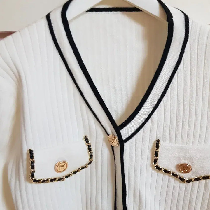 [BUNJANG] White Knit Cardigan Sweater - Size 55 / 니트 스웨터 가디건/55