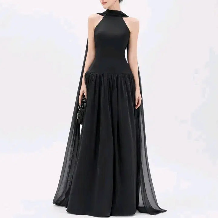 [BUNJANG] Black Halter Ribbon Backless Dress / 블랙 홀터 리본 백리스 드레스 / 셀프웨딩  포인트드레스 스냅드레스
