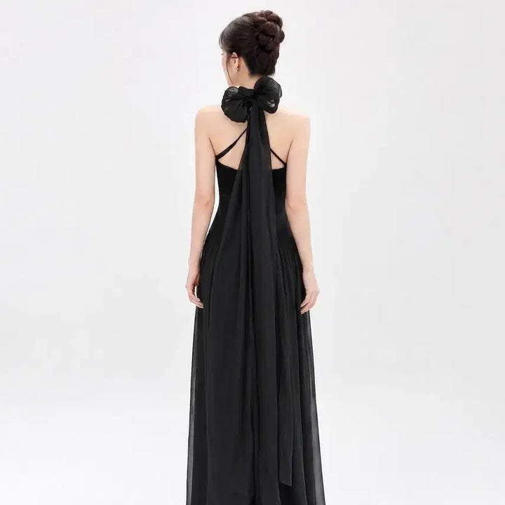 [BUNJANG] Black Halter Ribbon Backless Dress / 블랙 홀터 리본 백리스 드레스 / 셀프웨딩  포인트드레스 스냅드레스