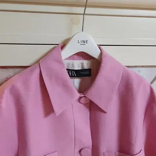 [BUNJANG] Zara Pink Cropped Short Sleeve Jacket / 자라 핑크 크롭 반팔 자켓/55-66