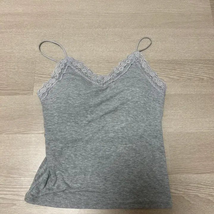 [BUNJANG] Lace Strap Camisole T-Shirt Gray / 레이스 끈 나시 티셔츠 그레이