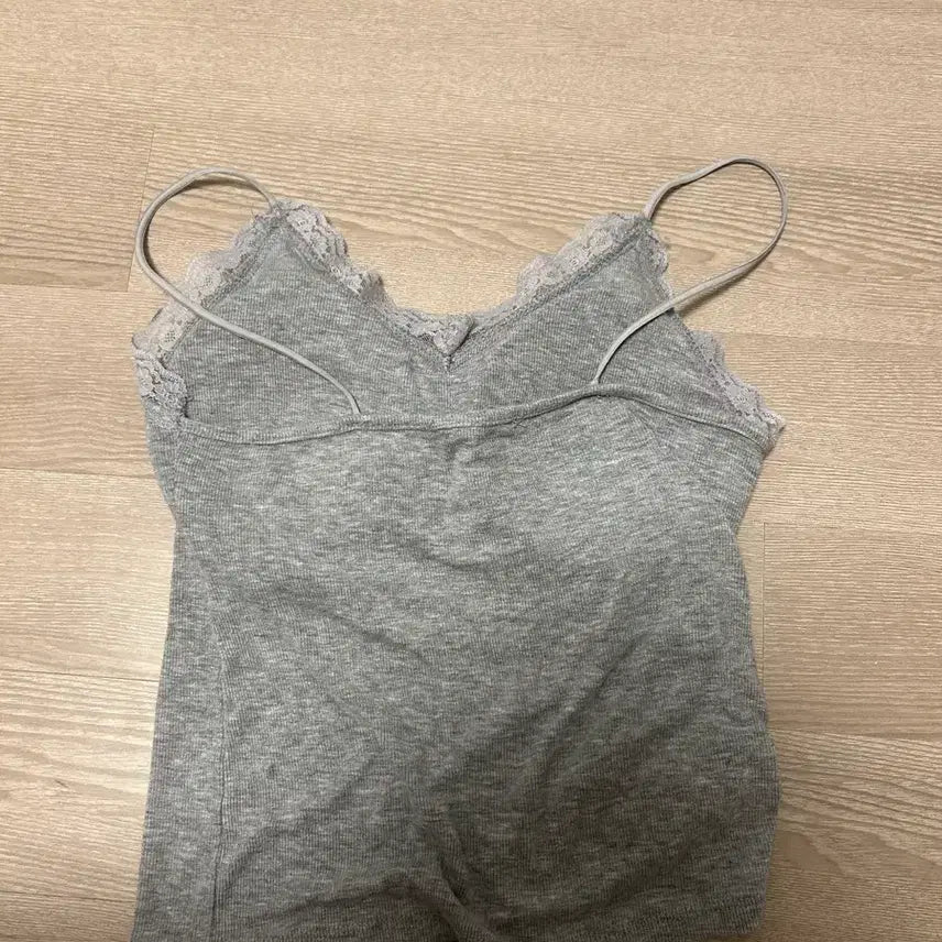 [BUNJANG] Lace Strap Camisole T-Shirt Gray / 레이스 끈 나시 티셔츠 그레이