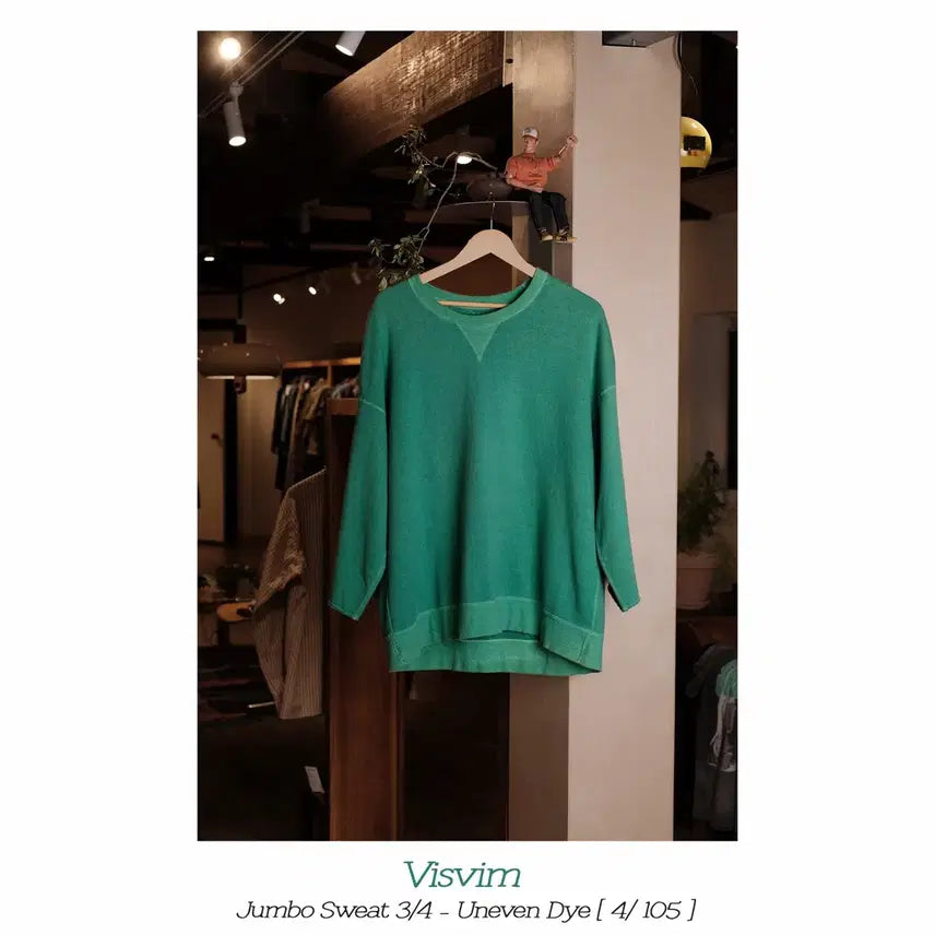 [BUNJANG] Visvim Jumbo Sweat 3/4 Uneven Dye Green Size 4 / 비즈빔 점보 스웻 3/4 언이븐 다이 그린 4사이즈 Visvim