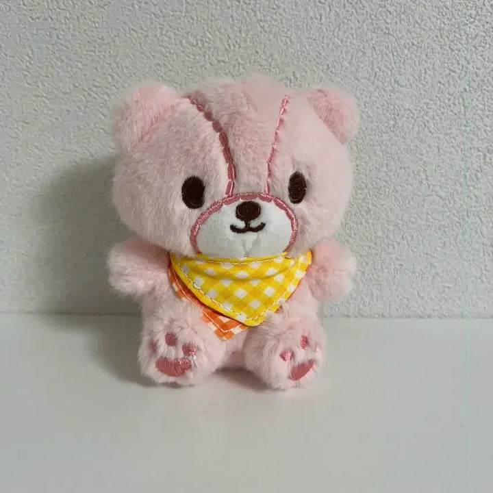 [BUNJANG] Pink Bear Plush Keychain with Plaid Scarf / 분홍 곰인형 + 체크무늬 스카프(인형키링)