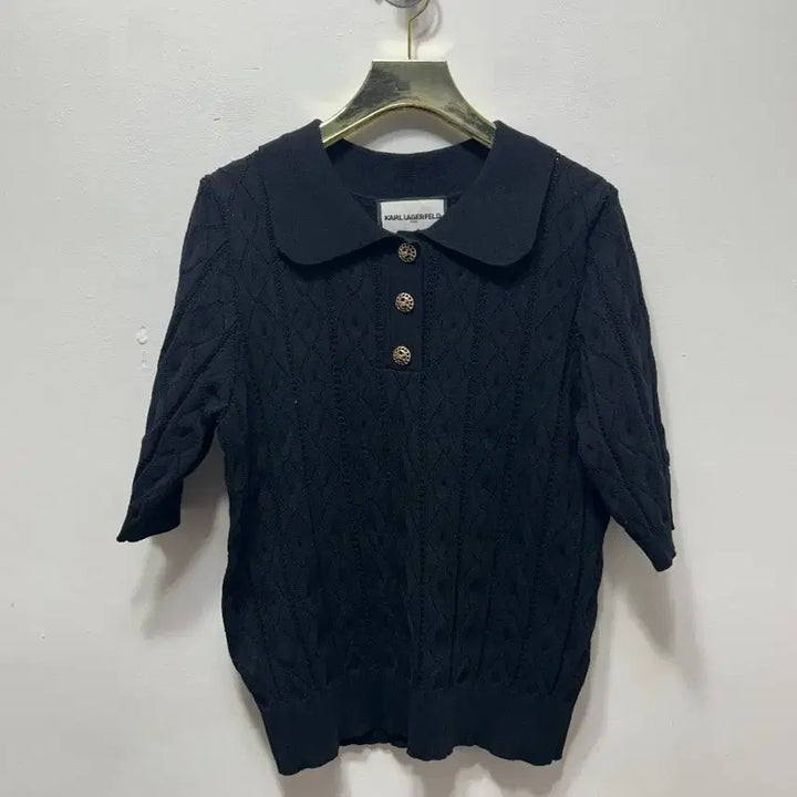 [BUNJANG] Karl Lagerfeld Black Short Sleeve Cable Knit Top / 칼 라거펠트 케이블 니트 블랙 반팔 55